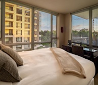 Queen Bedroom luxury linens Astoria condo 408