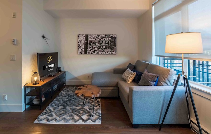 Ironworks 418 fully furnished living room Victoria