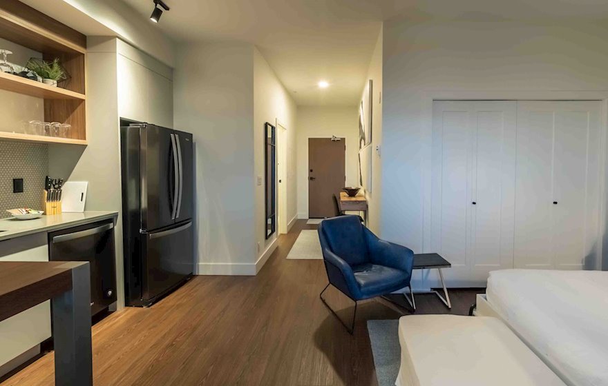 Ironworks 508 fully furnished living room/hallway