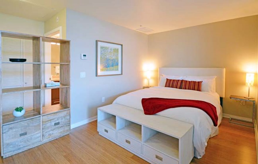 Dockside Green sleeping area in studio unit 103B