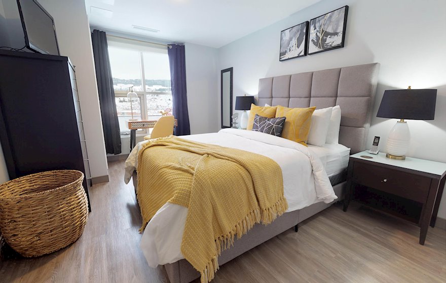 Master Bedroom Queen Mattress Fully Furnished Apartment Suite St. John’s NL
