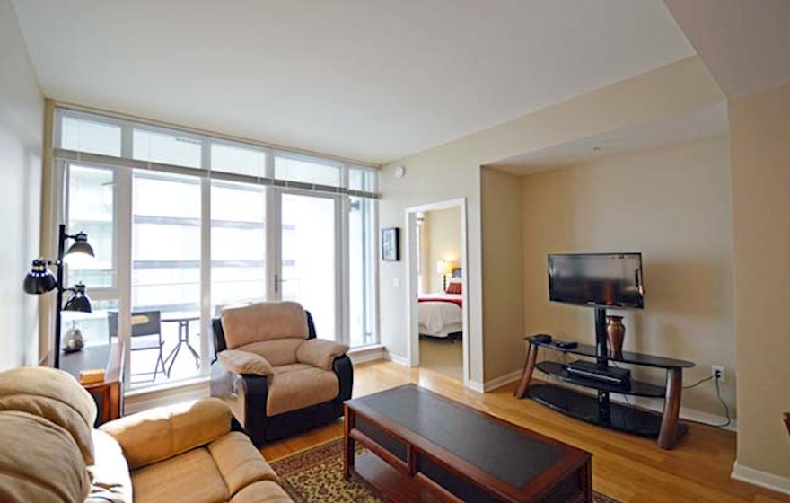 Dockside Green living room, unit 509B