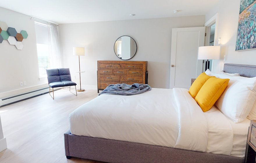 16 Primary Bedroom Queen Mattress Fully Furnished Short Term Apartment Rental Halifax NS
