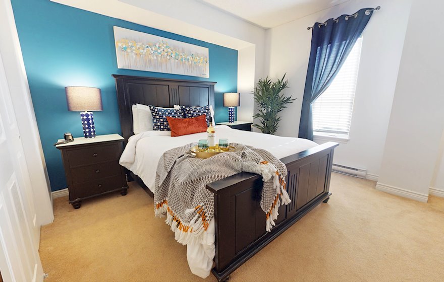 4 Primary Bedroom Queen Mattress Fully Furnished Short Term Apartment Rental Moncton NB