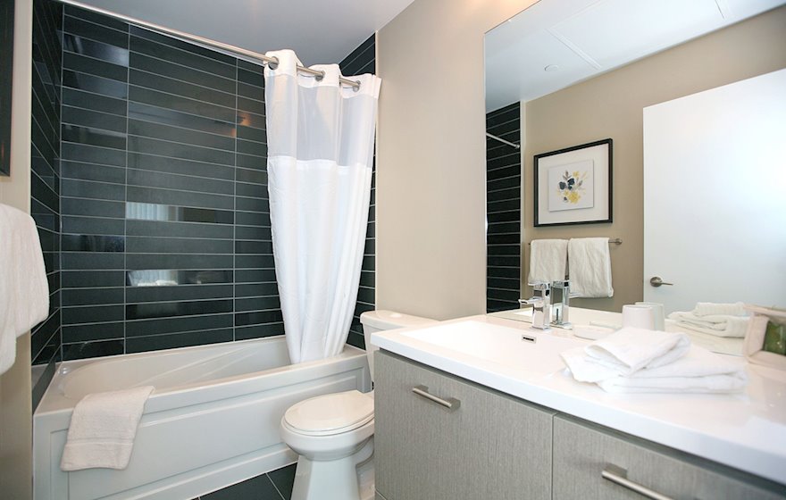 Master Bathroom Soaker Tub Fully Furnished Apartment Suite Toronto
