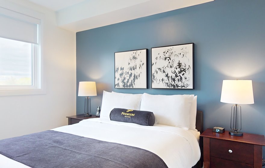 Principal Bedroom Queen Mattress Fully Furnished Apartment Suite Kitchener Waterloo