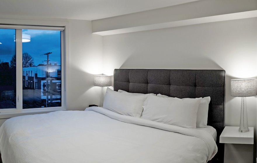 Master Bedroom King Mattress Fully Furnished Suite Victoria B&W