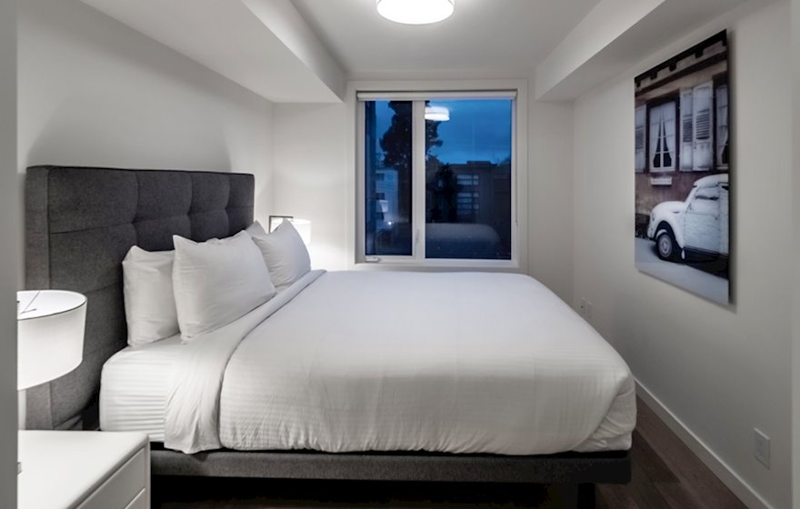 Second Bedroom Queen  Mattress Fully Furnished Suite Victoria B&W