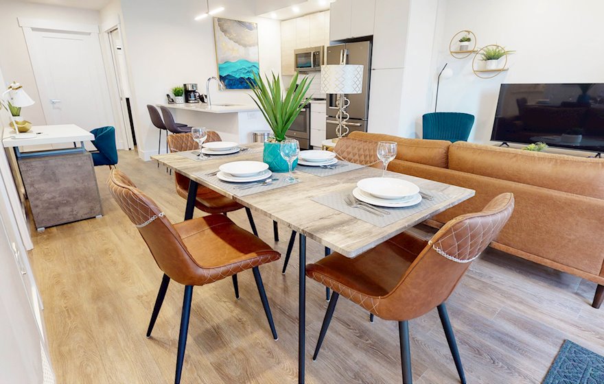 5 A Dining Room Living Room Open Concept Kitchen Fully Furnished Apartment Suite Halifax NS