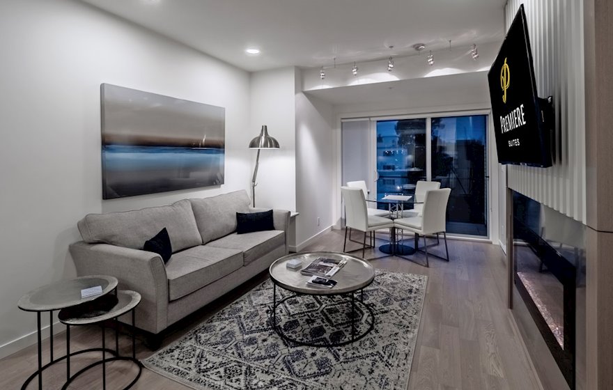 Living Room Free Wifi Fully Furnished Suite Victoria B&W