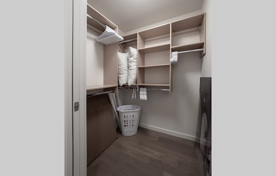 Master Bedroom Walk In Closet Fully Furnished Suite Victoria B&W
