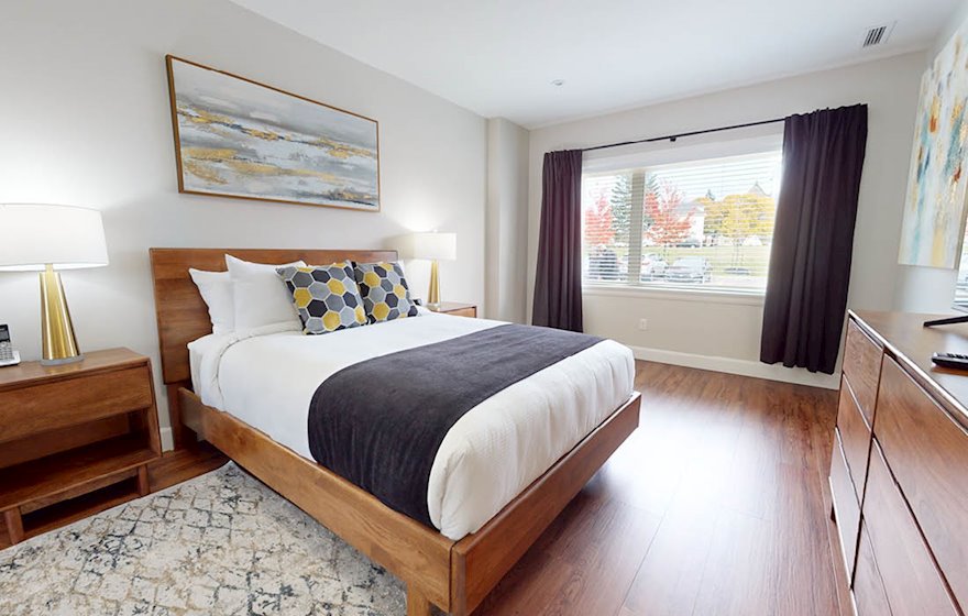 2 Primary Bedroom Queen Mattress Fully Furnished Short Term Apartment Rental Dieppe New Brunswick