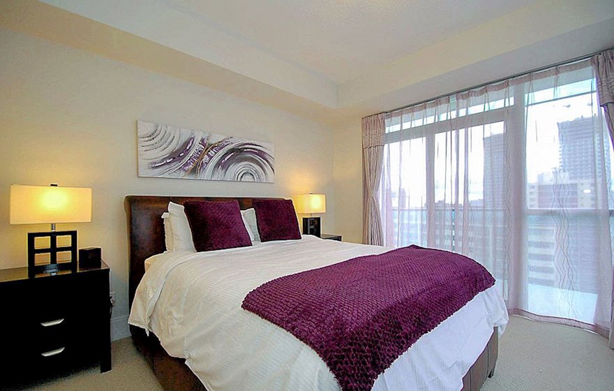 Master Bedroom Queen Mattress Fully Furnished Apartment Suite Midtown Toronto