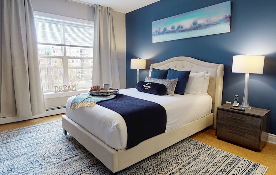 5 Master Bedroom Queen Mattress Fully Furnished Short Term Apartment Rental Bedford NS