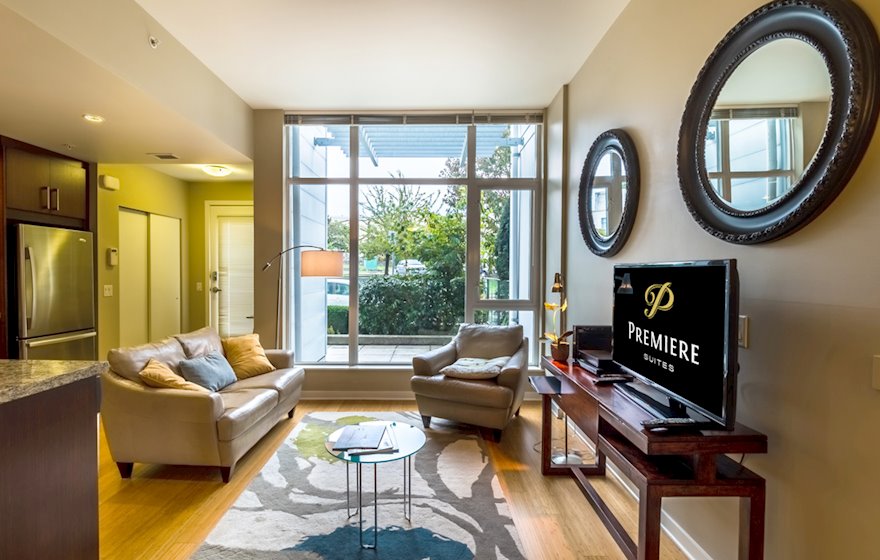 Dockside Green studio suite living room 103B