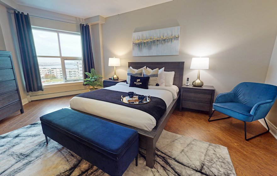 2 Primary Bedroom Queen Mattress Fully Furnished Short Term Apartment Rental Bedford NS