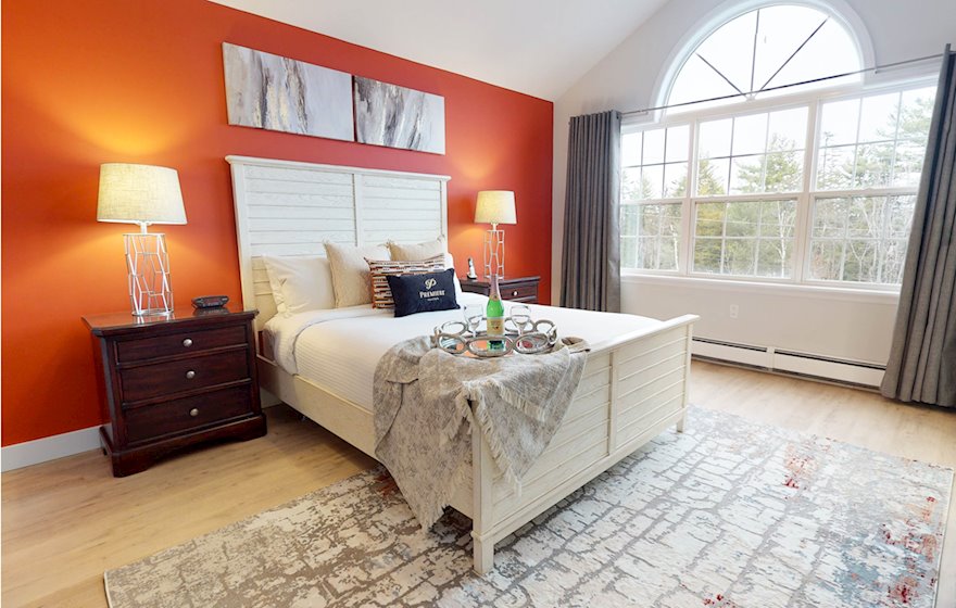 Primary Bedroom Queen Mattress Fully Furnished Short Term Townhouse Rental Bedford NS