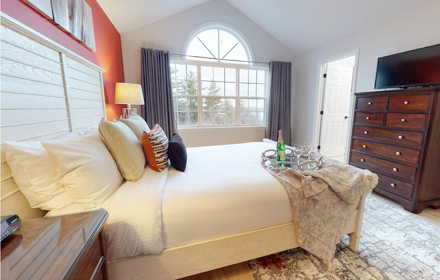 Primary Bedroom Queen Mattress Fully Furnished Short Term Townhouse Rental Bedford NS