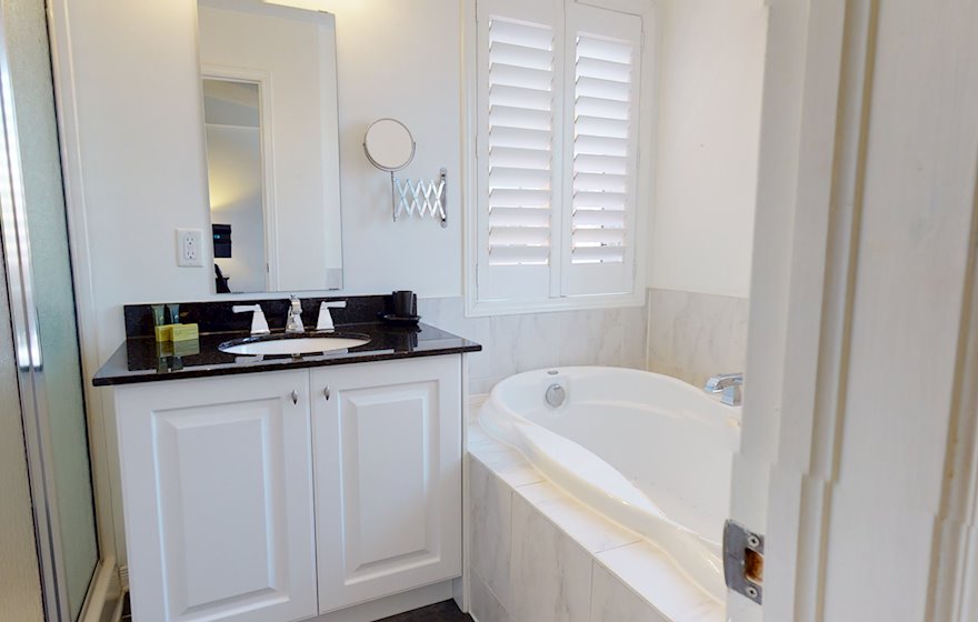 Principal Bathroom Walk In Shower Fully Furnished Apartment Suite Ottawa