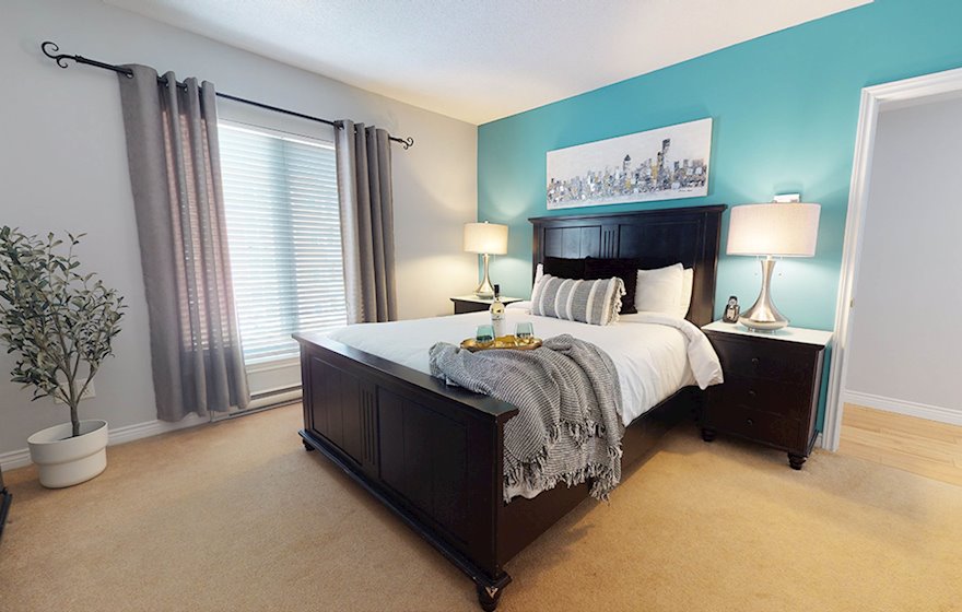 6 Primary Bedroom Queen Mattress Fully Furnished Short Term Apartment Rental Moncton NB